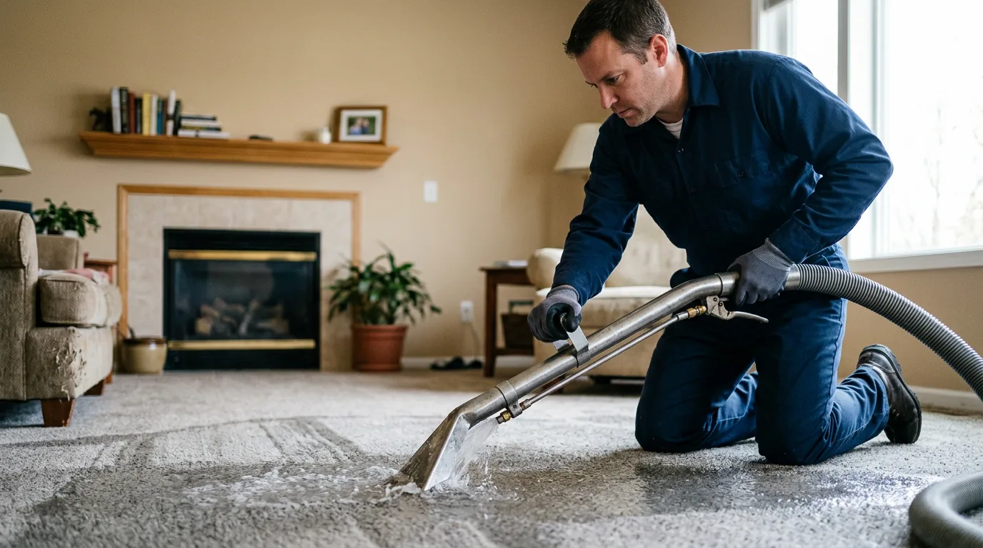 Water damage restoration technician working near Sheffield, IL